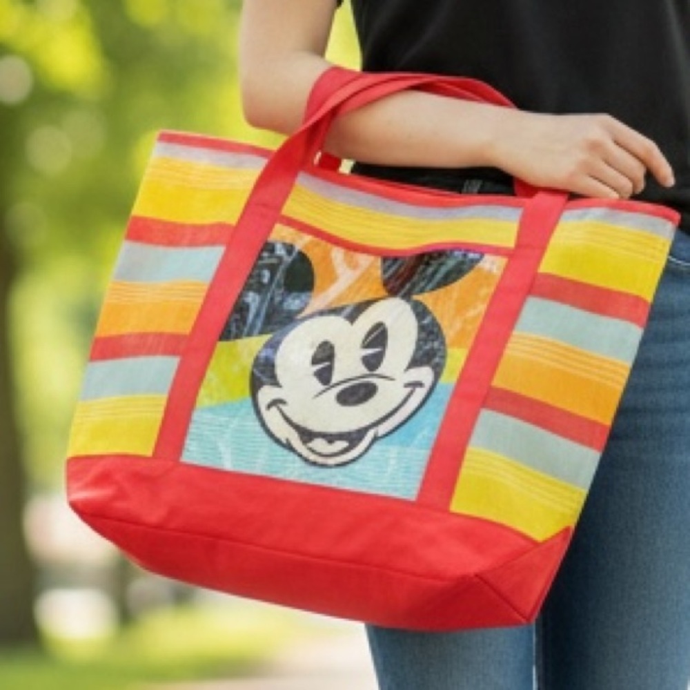 Disney Classic Striped Oversized Canvas Tote Bag Featuring Mickey Mouse
